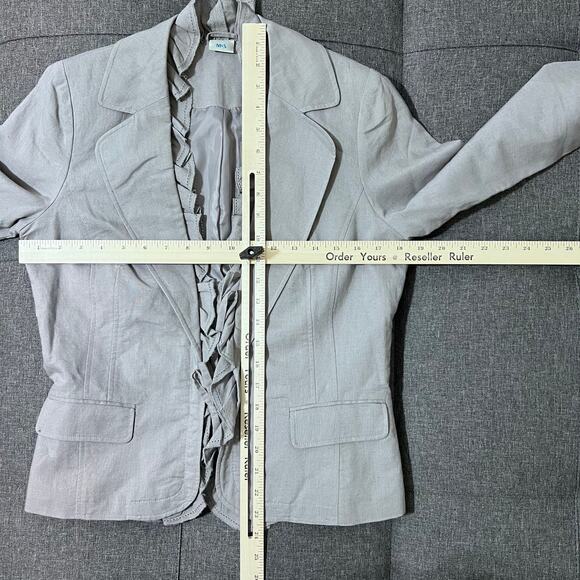 M&S Jacket Women EUR 36 US 4 Gray Blazer Ruffles Tie Closure Linen Cotton Career - Picture 3 of 8